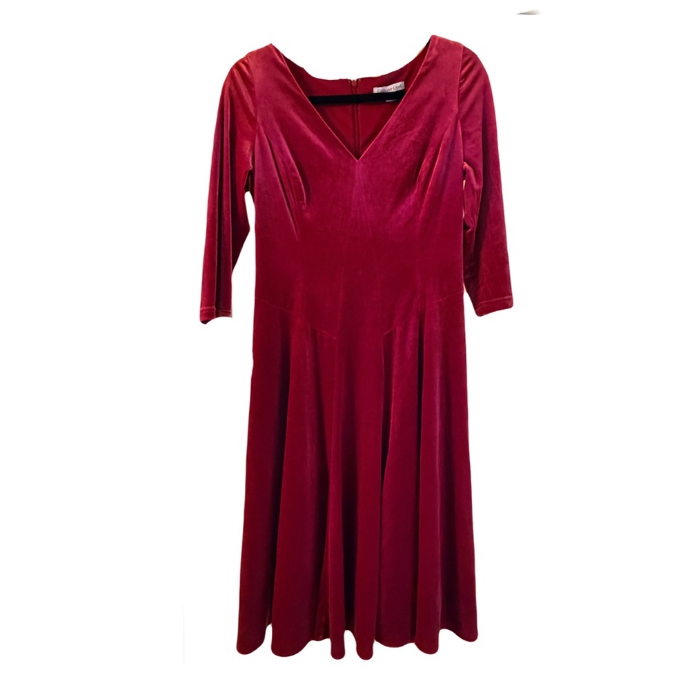 Stunning Coldwater Creek Deep Red Long Sleeve Velvet Dress XS Size 4